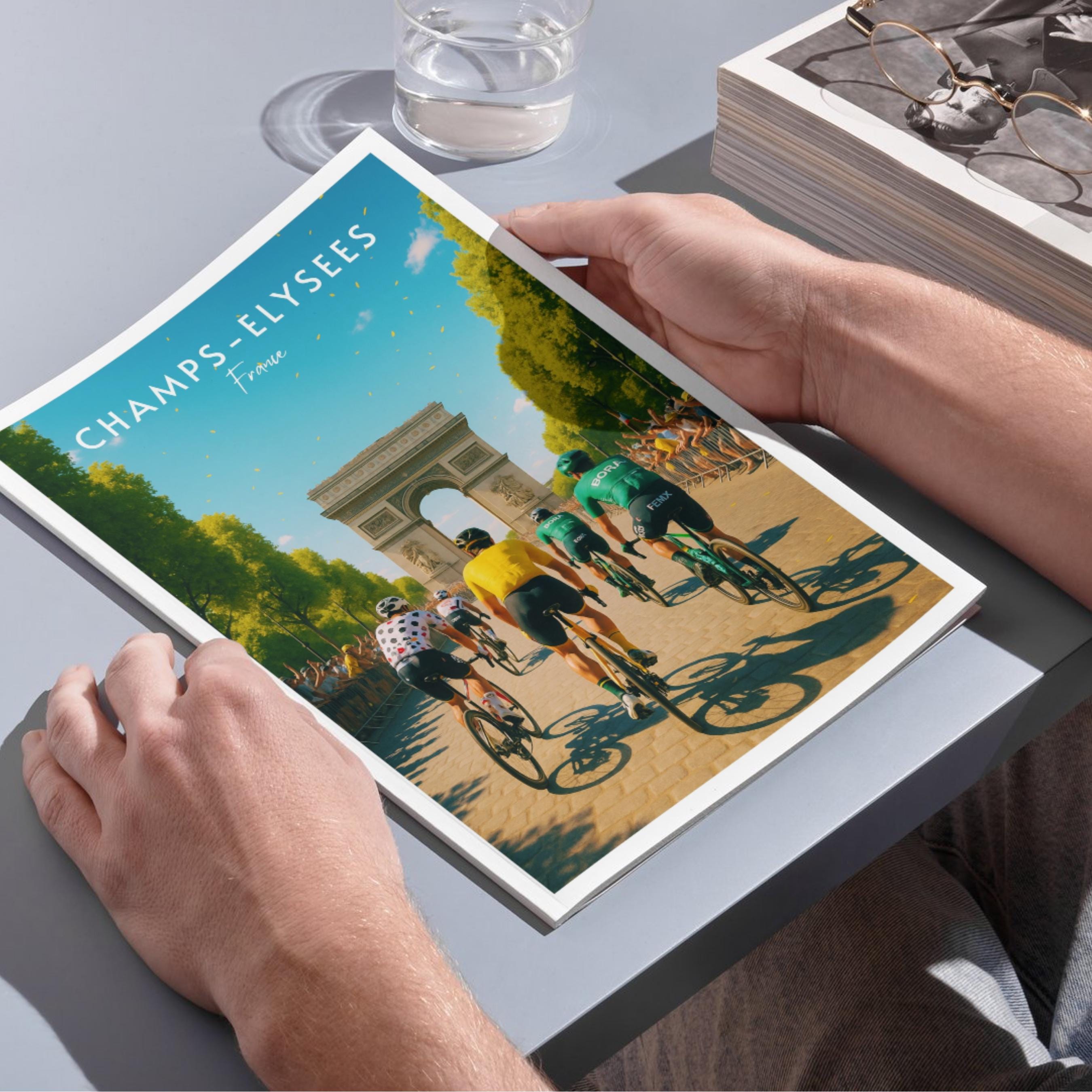 Affiche sport - Cyclisme, Vélo, Champs-Elysées, France - art moderne, impression, poster