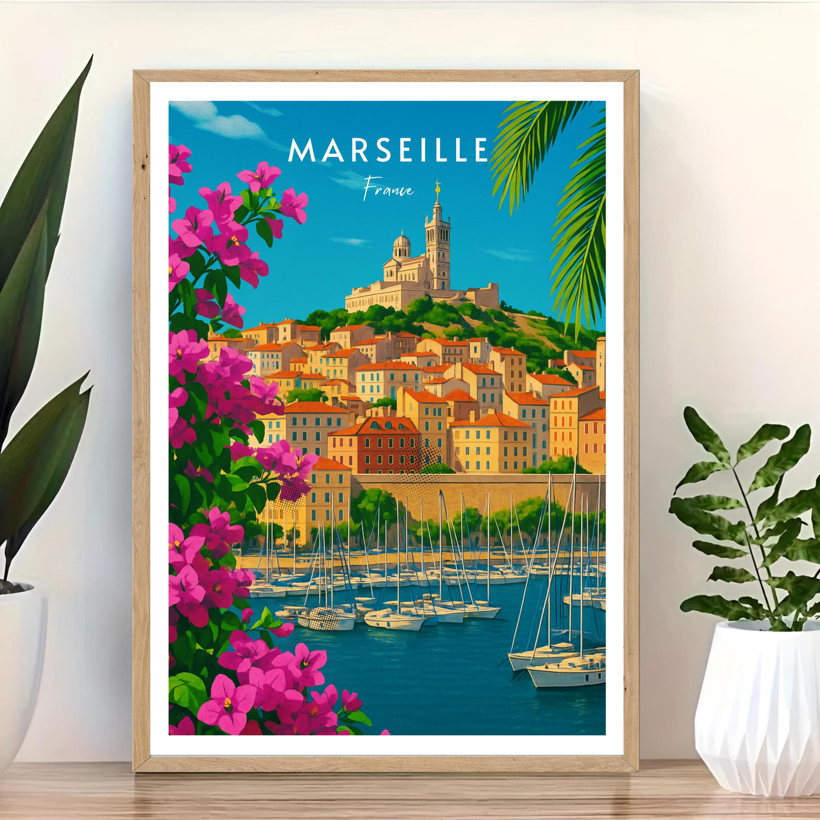 Affiche voyage - Marseille, Provence, France, Port - art moderne, impression, poster