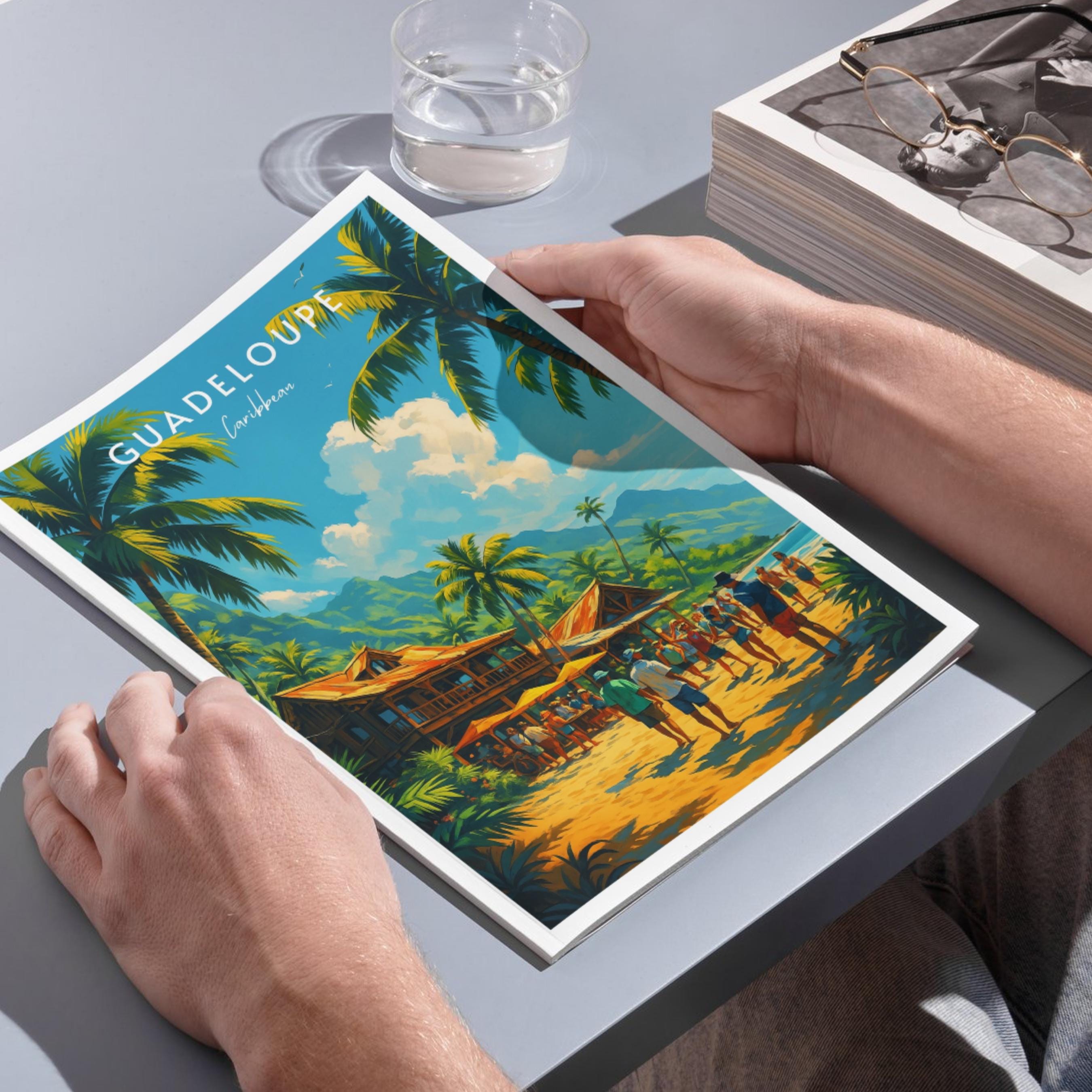 Affiche voyage - Guadeloupe, Outre-Mer, Antilles, Caraïbes - art moderne, impression, poster