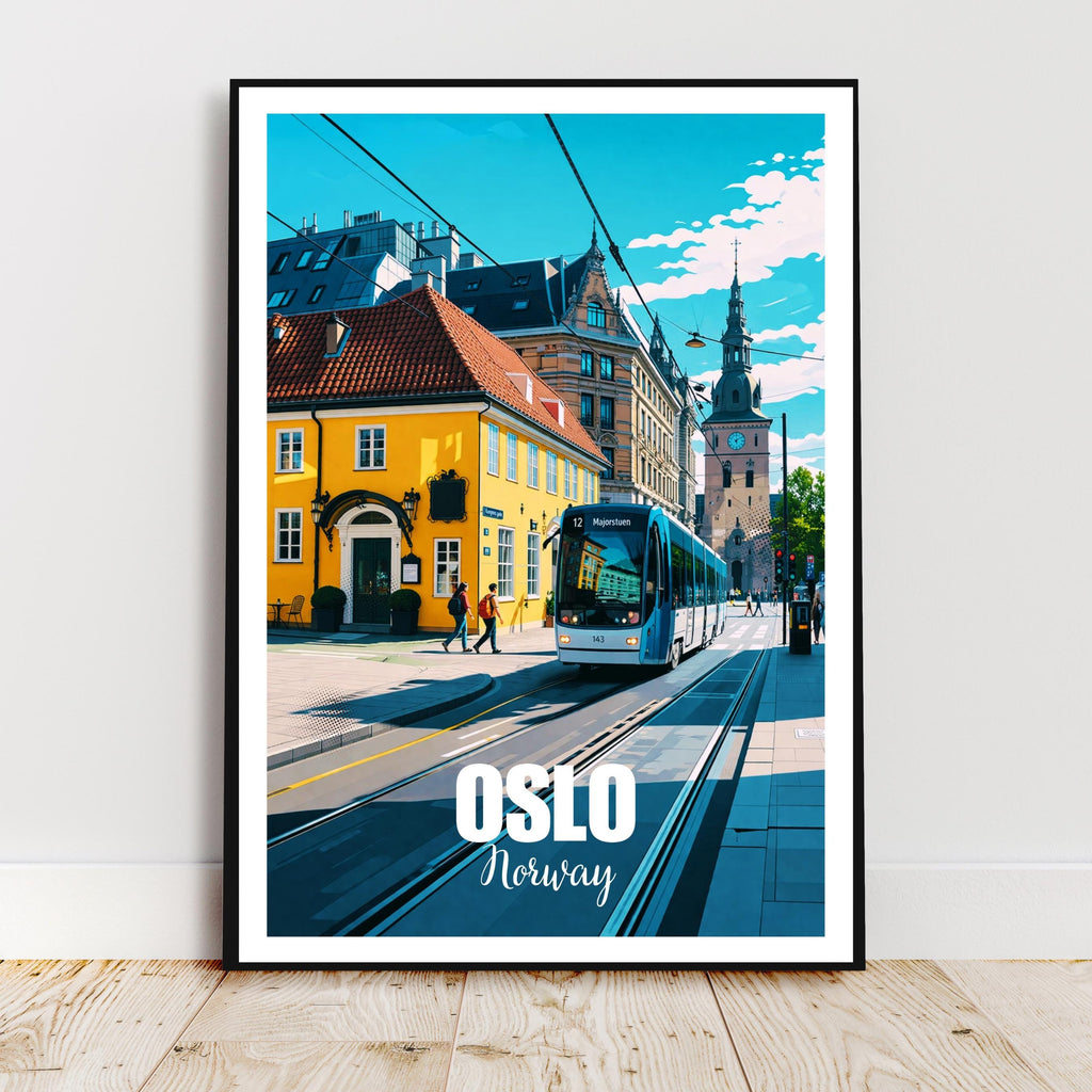 Affiche voyage - Oslo, Norvège, Europe, Tramway - art moderne, impression, poster
