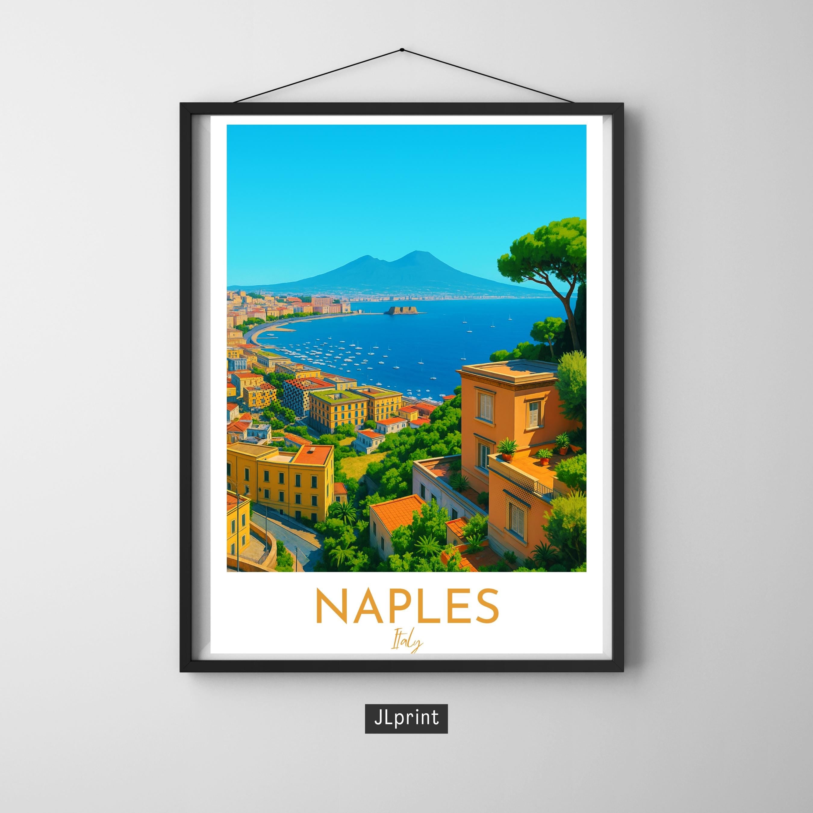 Affiche voyage - Naples, Campanie, Italie, Vésuve - art moderne, impression, poster