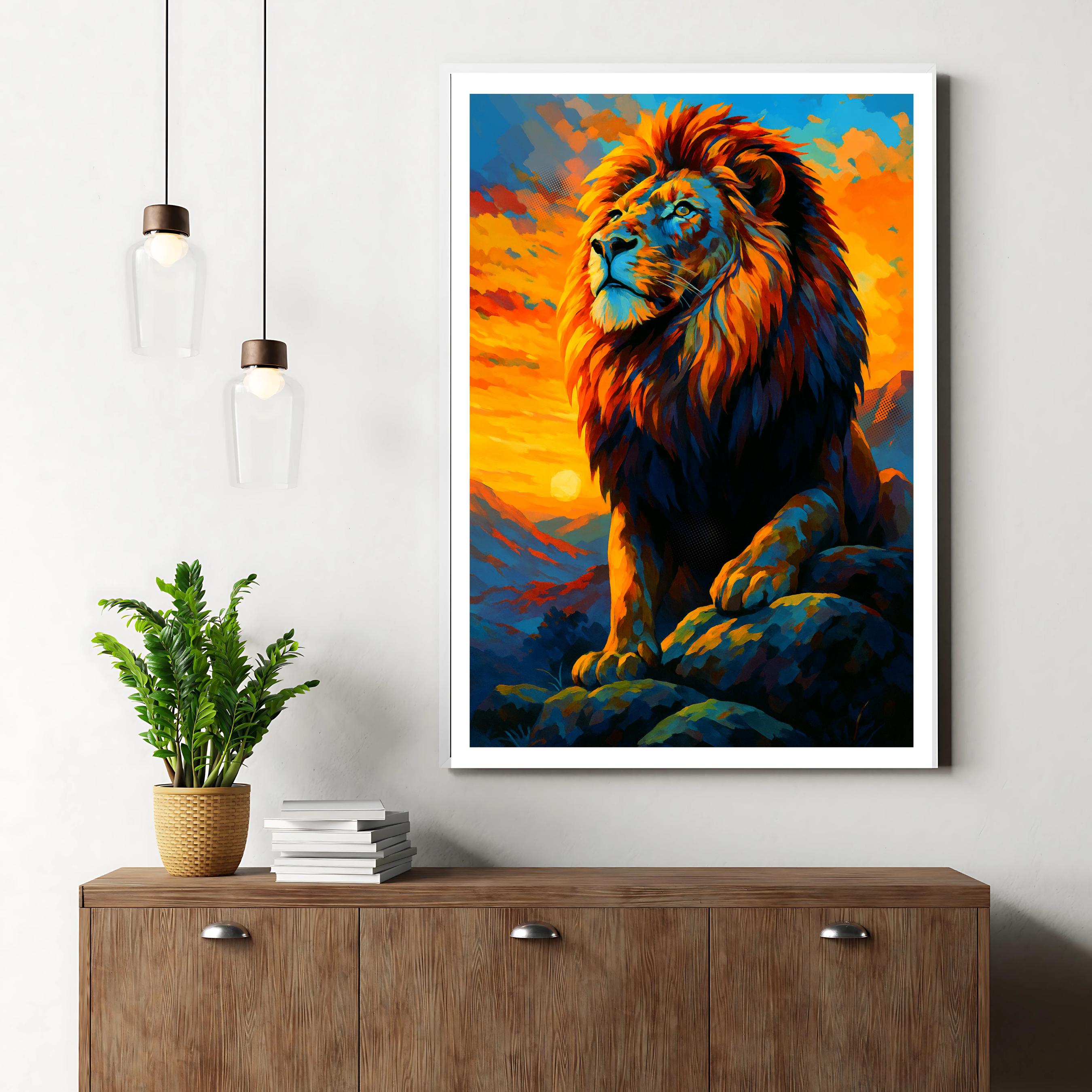Affiche animaux - Lion, Félin, Savane, Animal Sauvage - art moderne, impression, poster
