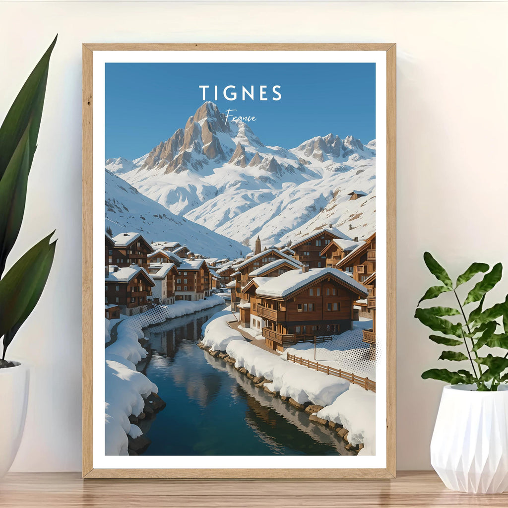 Affiche voyage - Tignes, Alpes, France, Chalets Montagne - moderne, impression, poster
