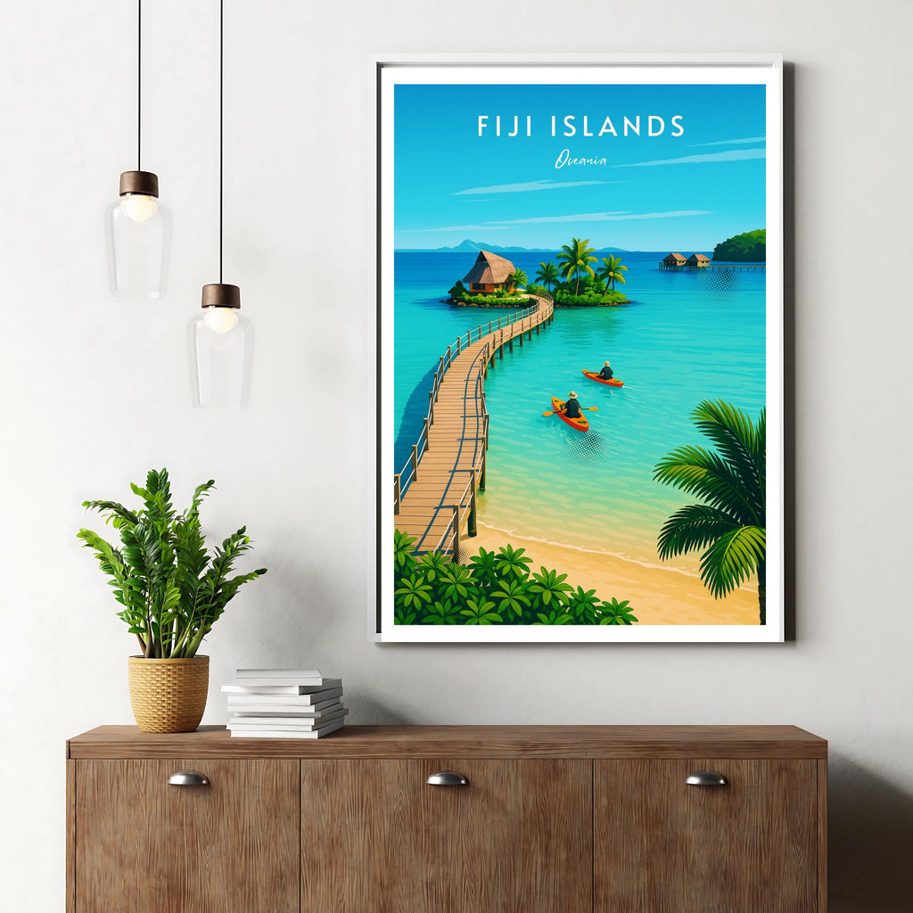 Affiche voyage - Iles Fidji, Oceanie, Ocean Pacifique, Mélanésie - art moderne, impression, poster