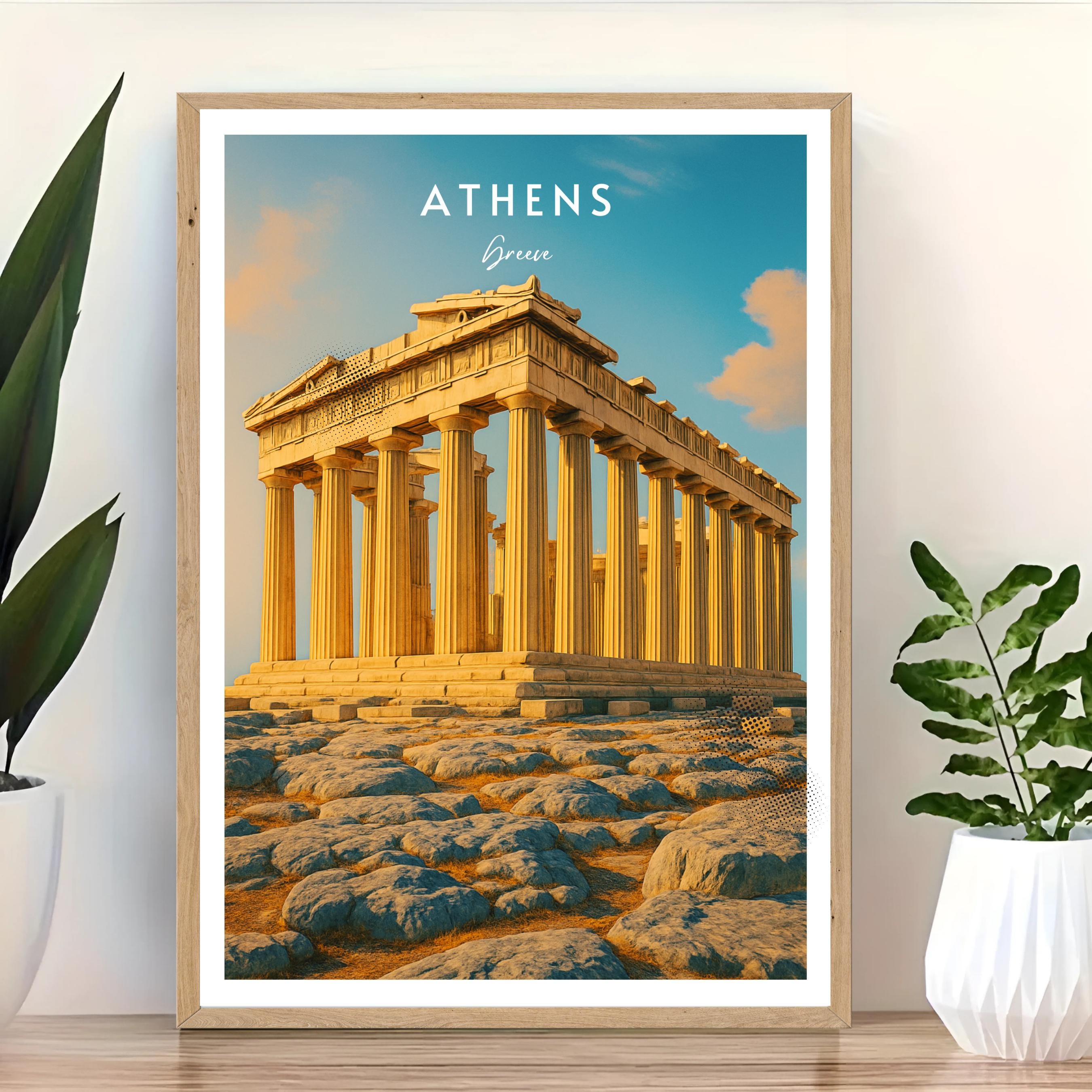 Affiche voyage - Athènes, Grèce, Parthénon, Acropole - art moderne, impression, poster