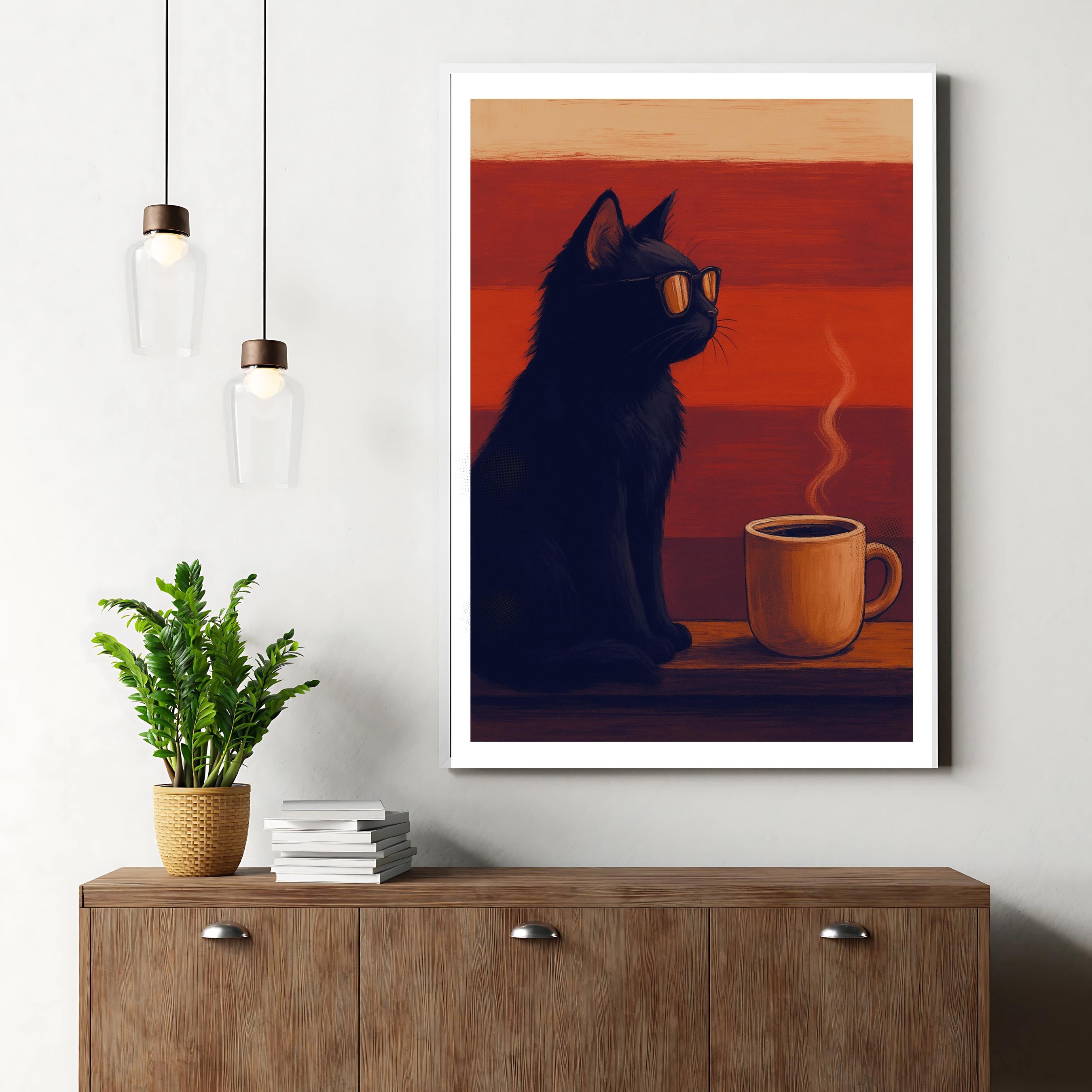 Affiche art - Chat, Café, Matin, Cuisine - art moderne, impression, poster