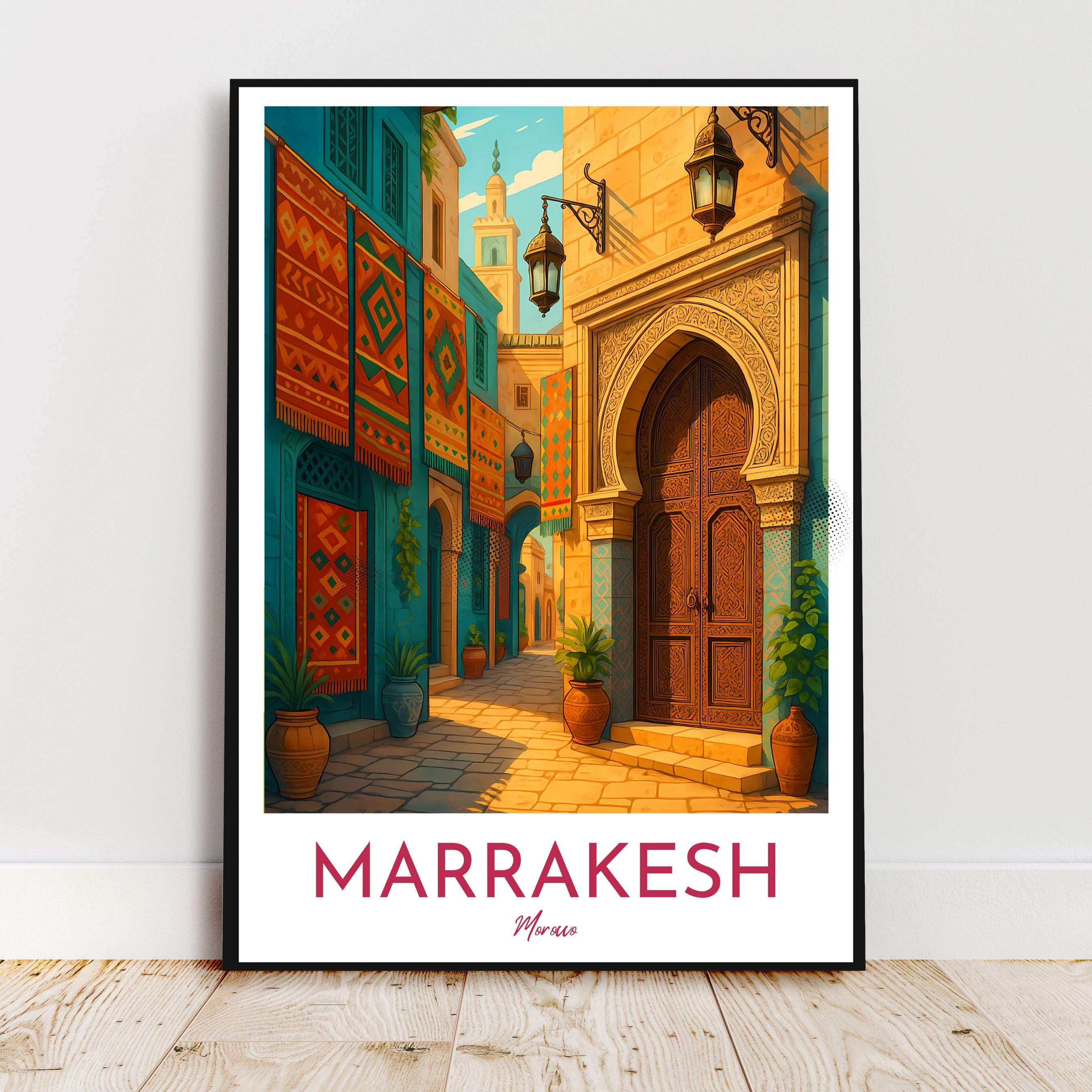 Affiche voyage - Marrakech, Maroc, Maghreb, Médina - art moderne, impression, poster