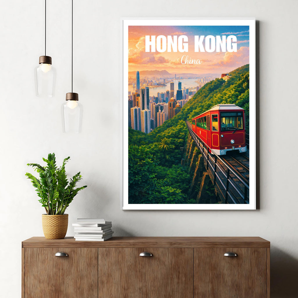 Affiche voyage - Hong Kong, Chine, Asie, Skyline - art moderne, impression, poster