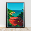 Affiche sport - Tennis, Terrain, Océan, Paysage - art moderne, impression, poster