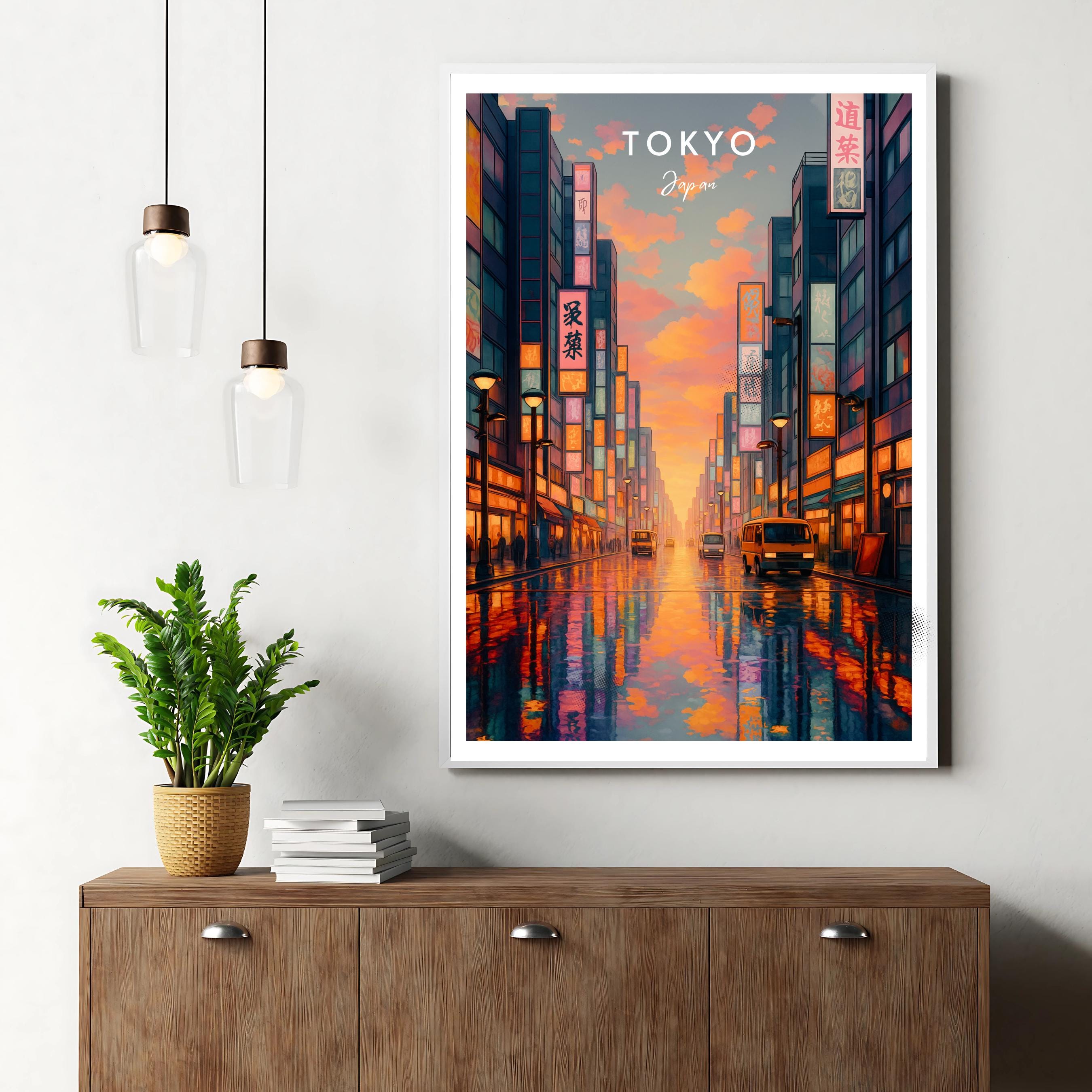 Affiche voyage - Tokyo, Japon, Asie, Rue Animée - art moderne, impression, poster