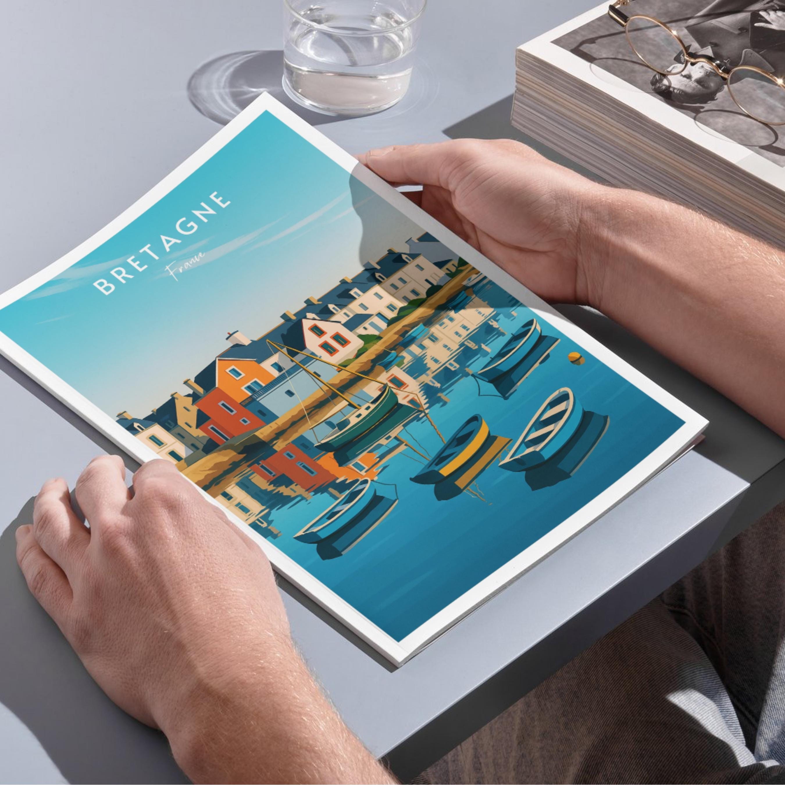 Affiche voyage - Bretagne, France, Village, Breizh - art moderne, impression, poster