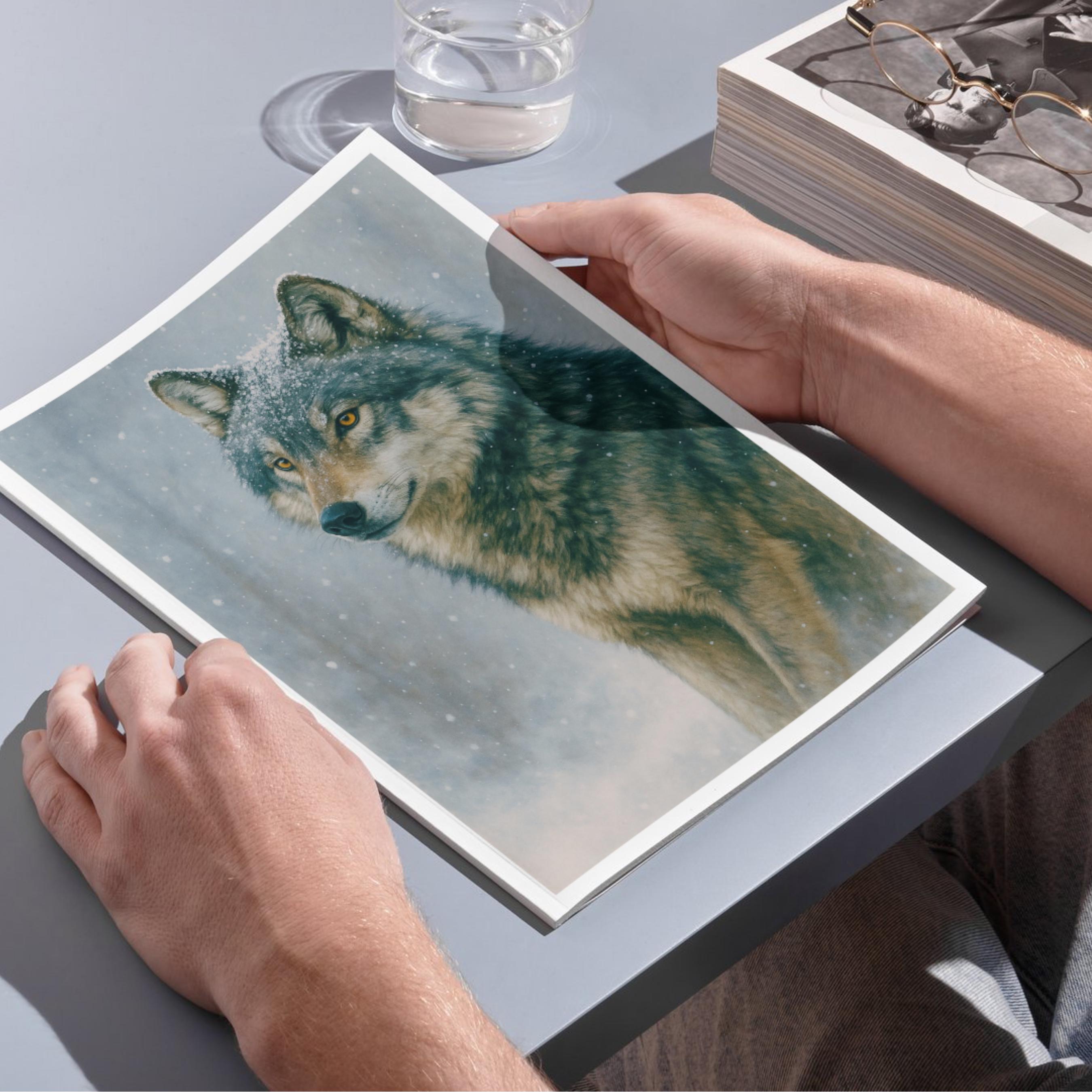 Affiche animaux - Loup, Hiver, Forêt, Animal Sauvage - art moderne, impression, poster