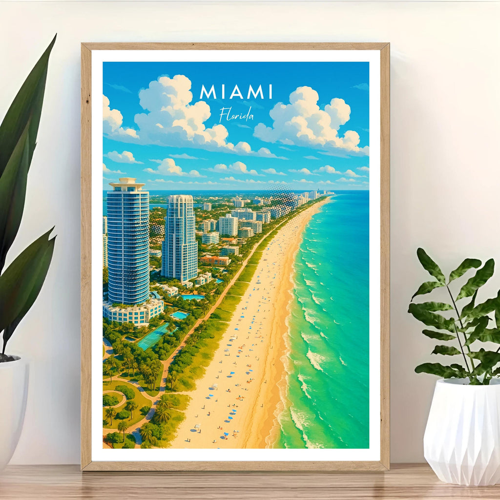 Affiche voyage - Miami, Floride, USA, Miami Beach - art moderne, impression, poster