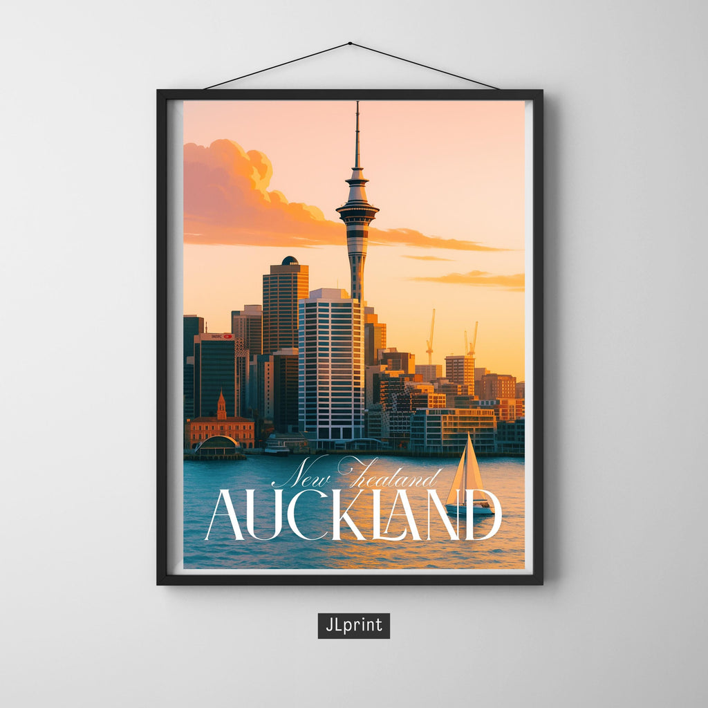 Affiche voyage - Auckland, Nouvelle Zélande, Océanie, Skyline - art moderne, impression, poster