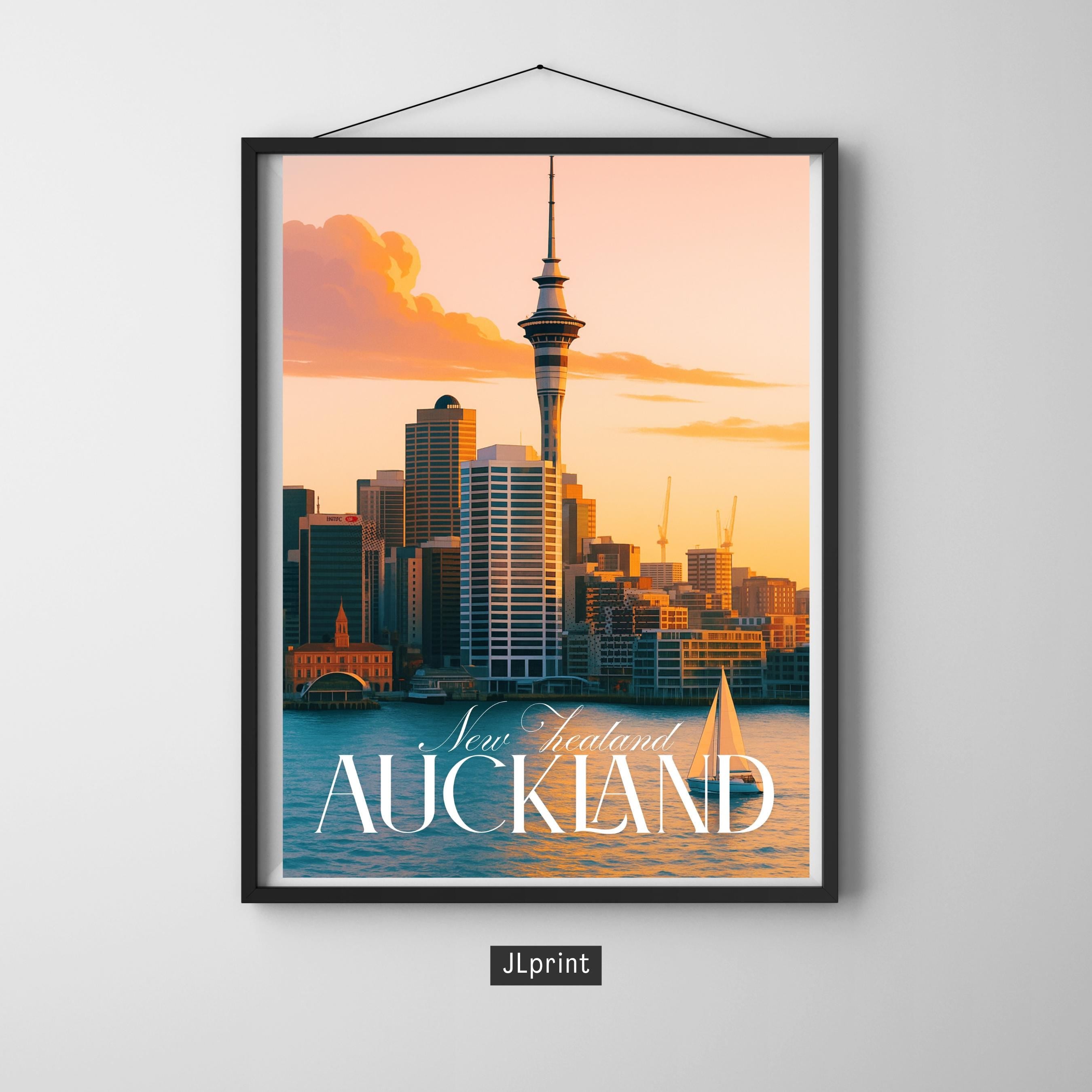 Affiche voyage - Auckland, Nouvelle Zélande, Océanie, Skyline - art moderne, impression, poster