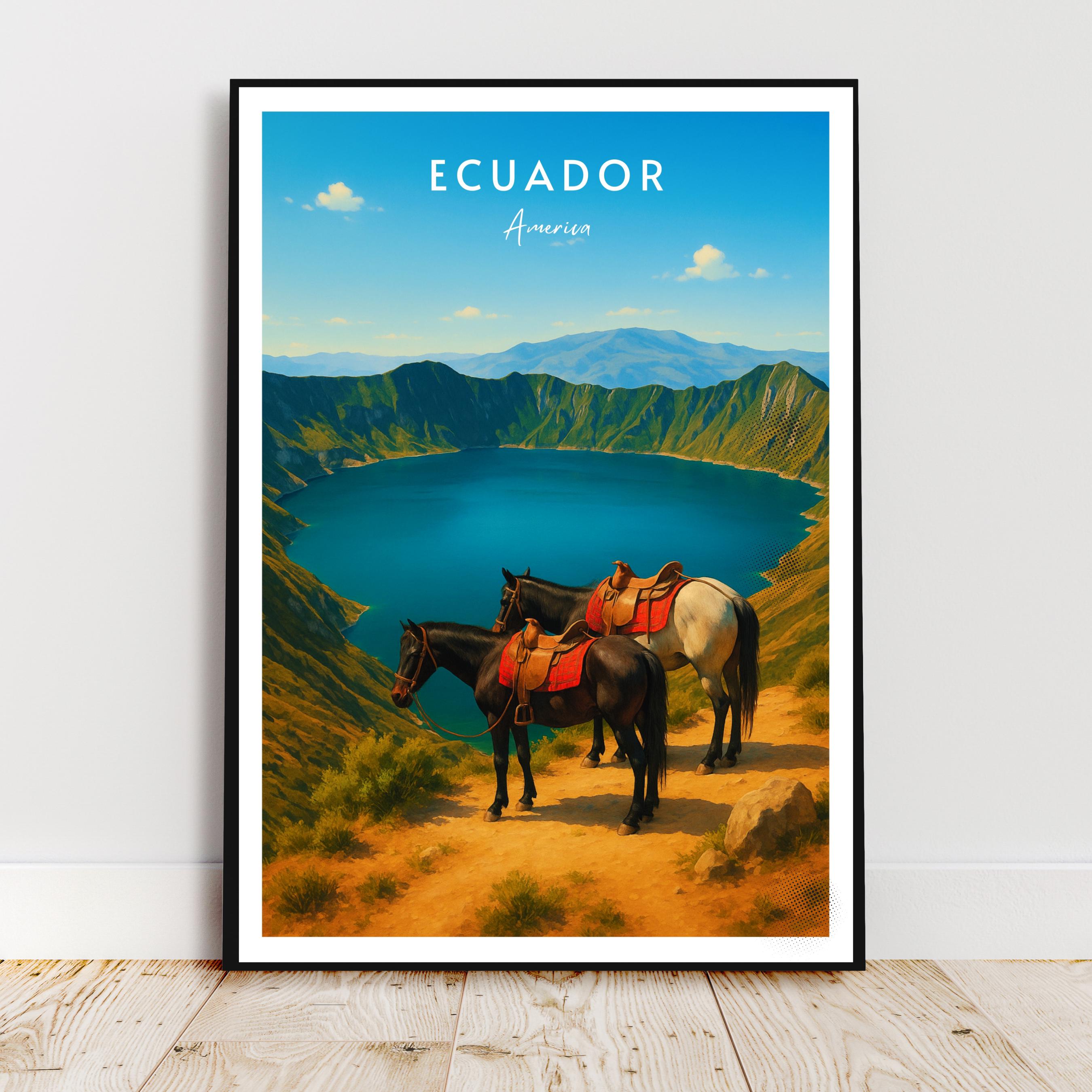 Affiche voyage - Equateur, Amerique, Cordillère des Andes, Lagune de Quilotoa - art moderne, impression, poster