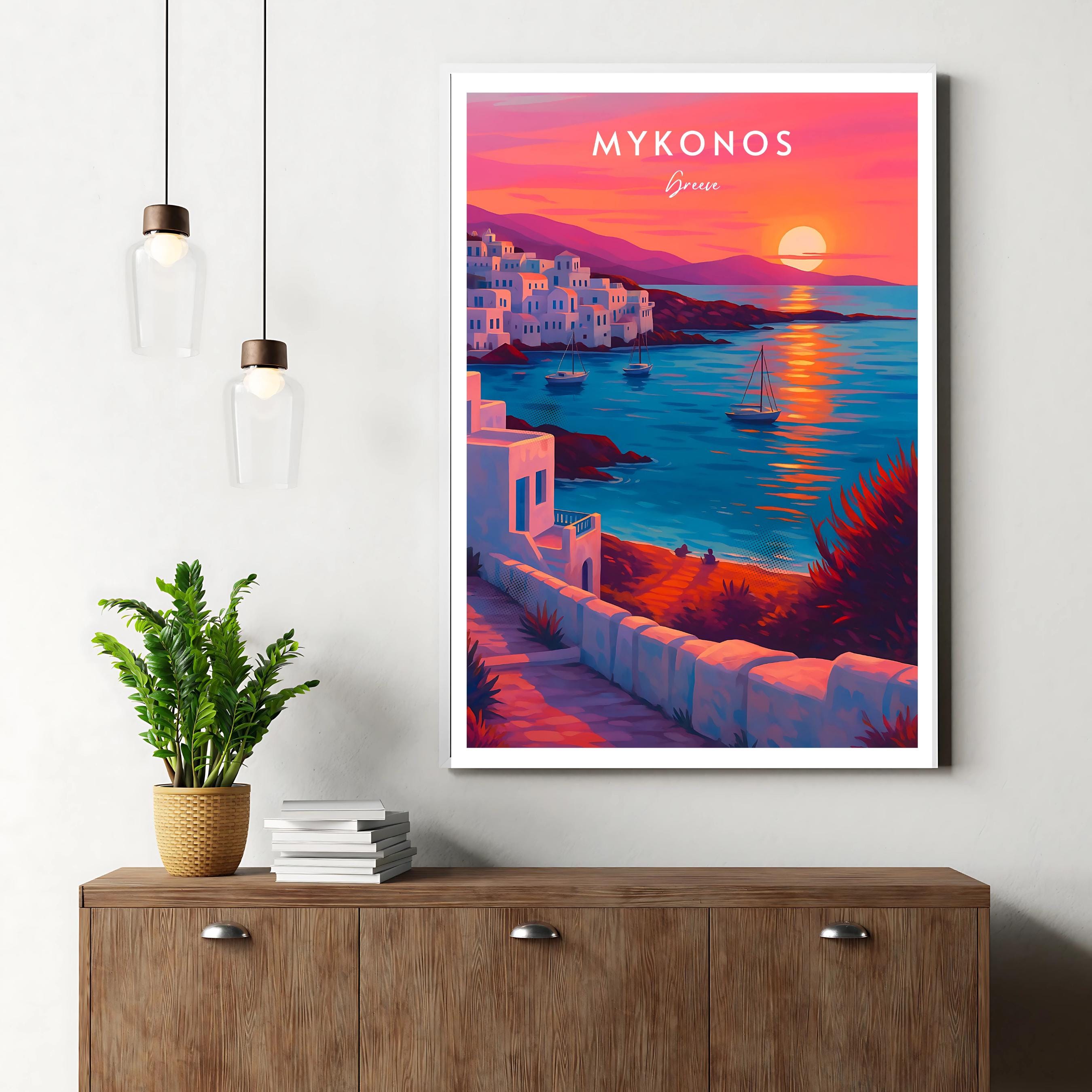 Affiche voyage - Mykonos, Cyclades, Grèce, Méditerranée - moderne, impression, poster