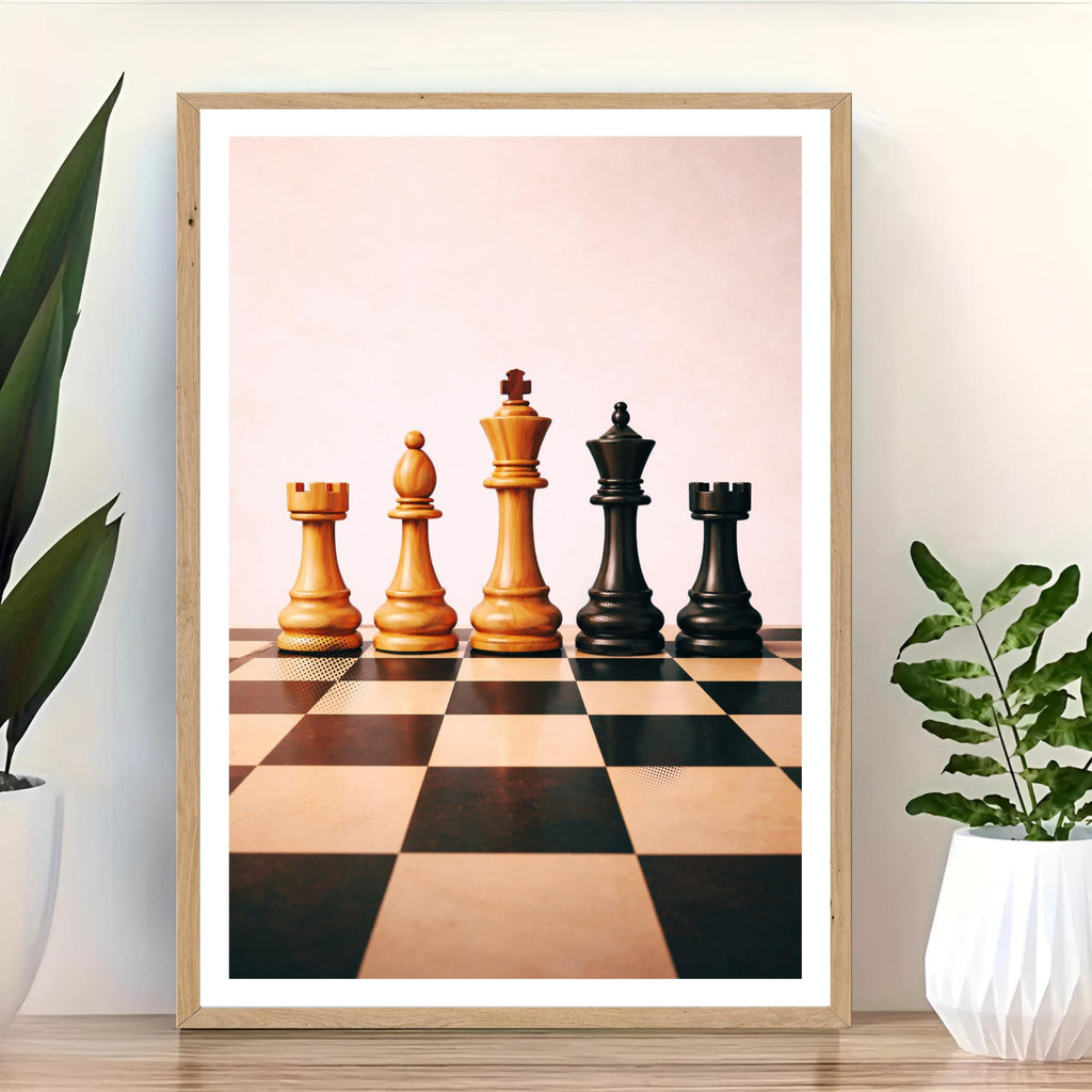 Affiche sport -  Echecs, Pions, Echiquier, Loisir - art moderne, impression, poster