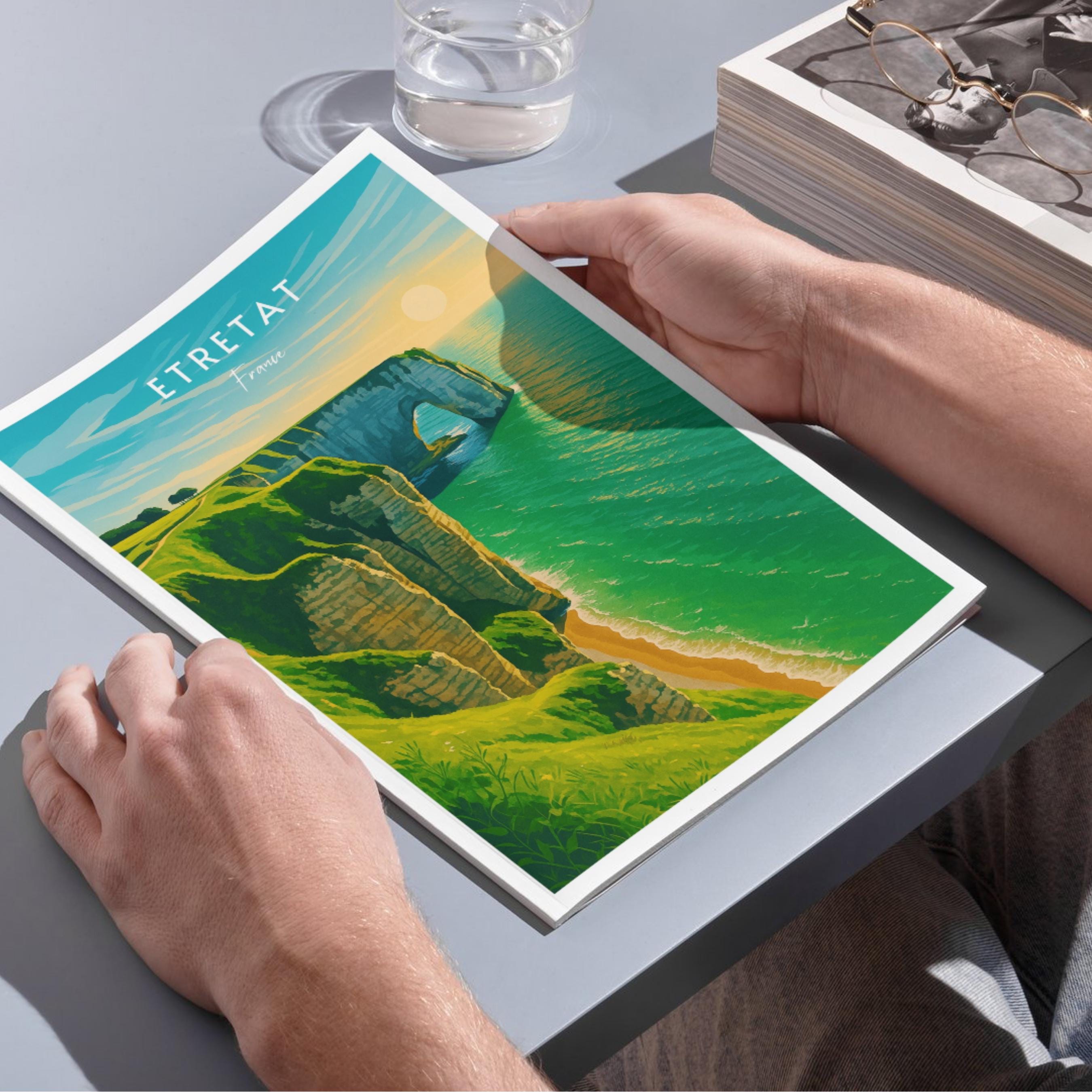 Affiche voyage - Etretat, Normandie, France, Falaises - art moderne, impression, poster