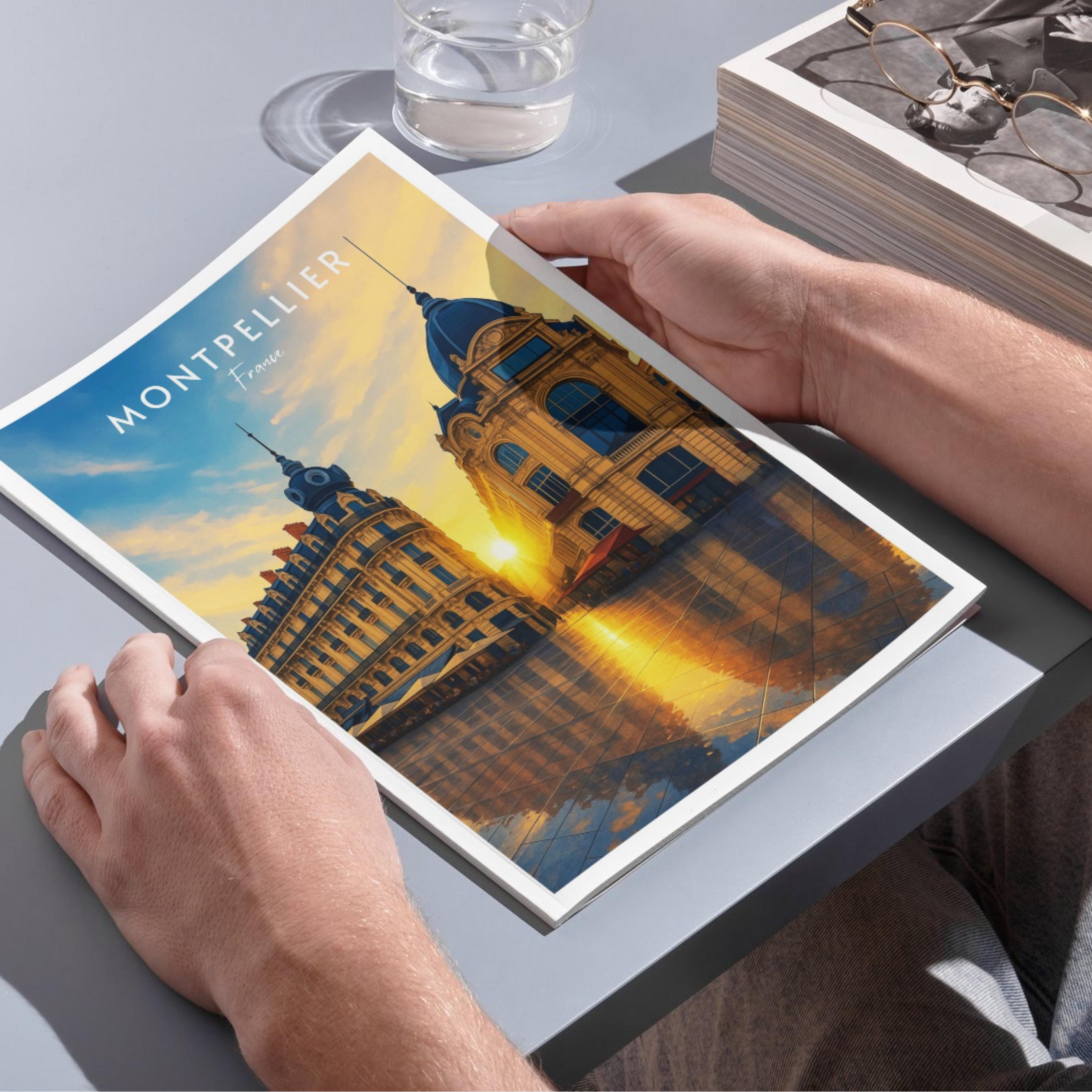 Affiche voyage - Montpellier, Hérault, France, Place de la Comédie - art moderne, impression, poster