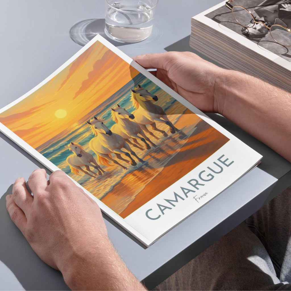 Affiche voyage - Camargue, France, Chevaux, Parc Naturel - art moderne, impression, poster