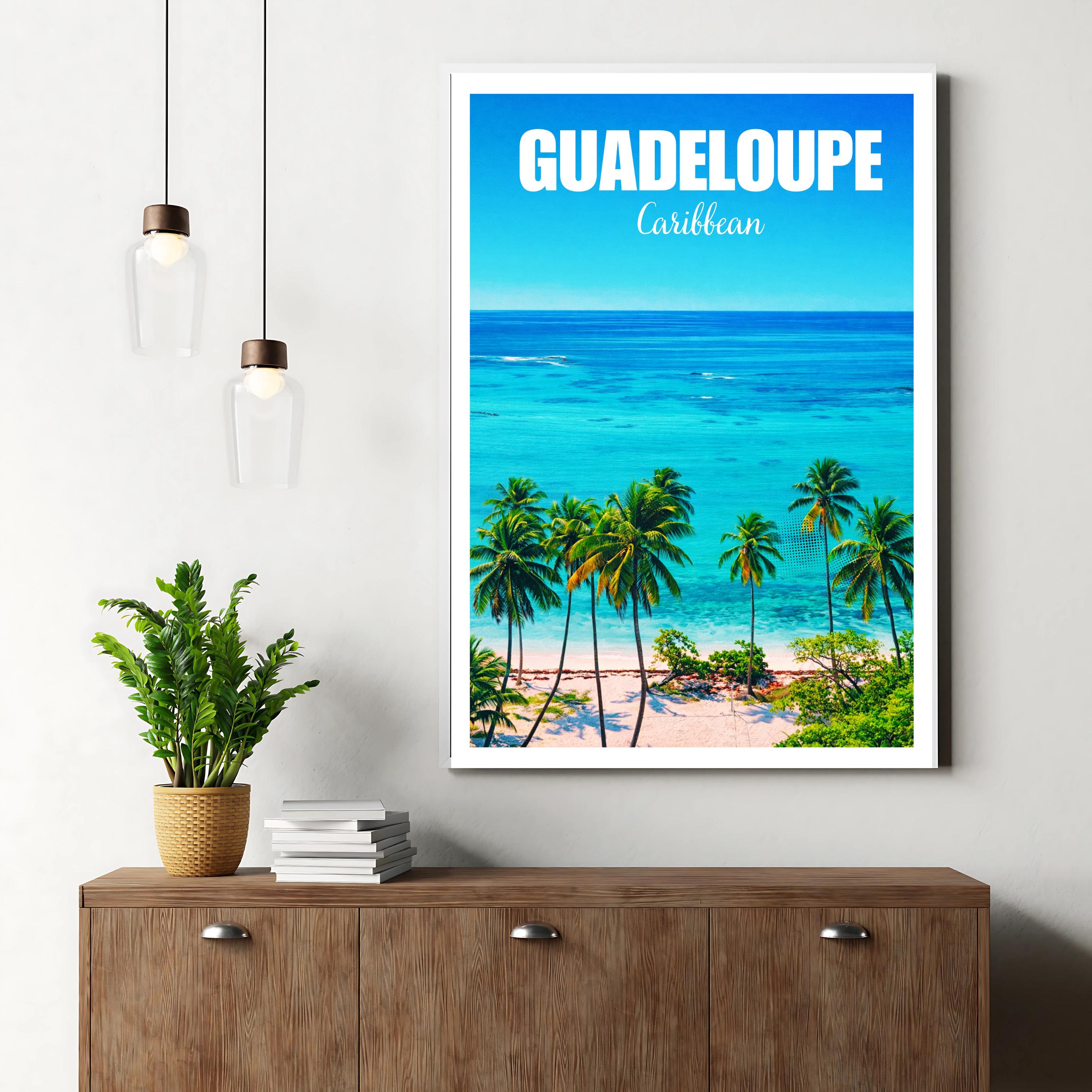 Affiche voyage - Guadeloupe, Antilles, Caraïbes, Plage - art moderne, impression, poster