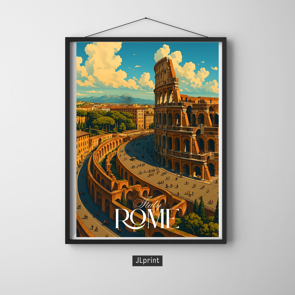 Affiche voyage - Rome, Latium, Italie, Colisée - art moderne, impression, poster